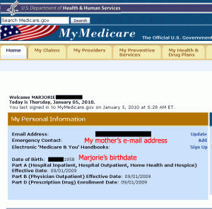Medicare.gov mixing users account data